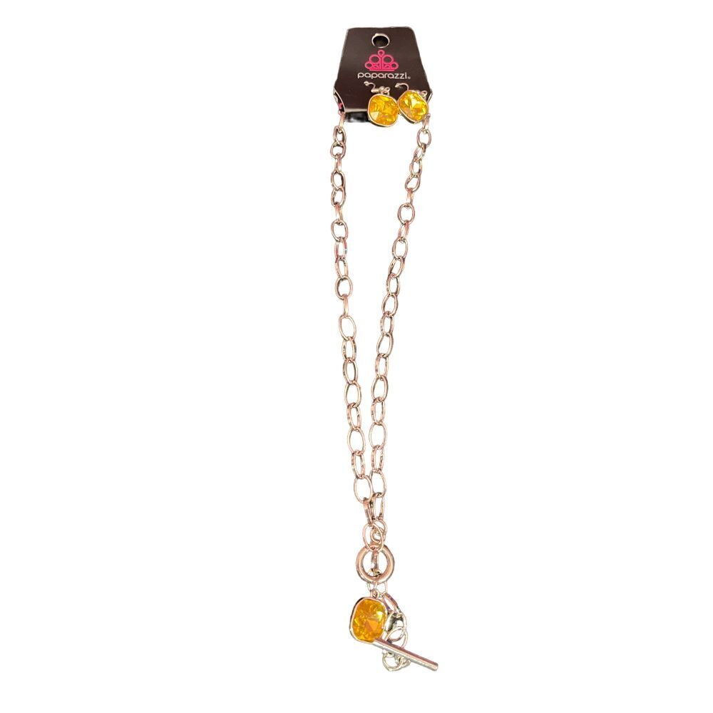 Paparazzi Yellow Crystal Charm‎ Necklace Silver Chain Jewelry Accessory R-68